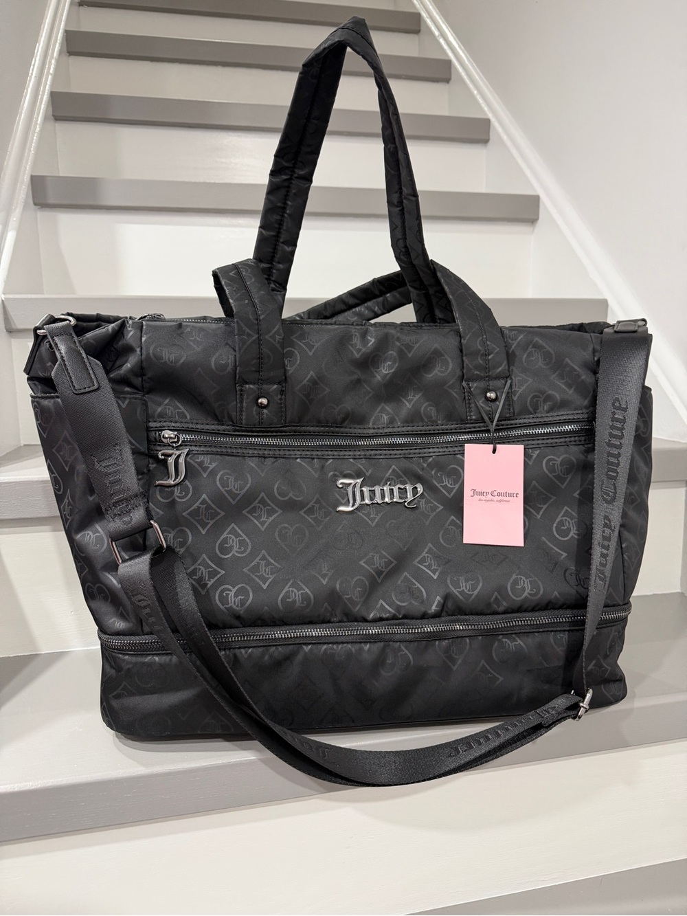 Juicy Couture Travel Duffle Black Nylon Logo Bag